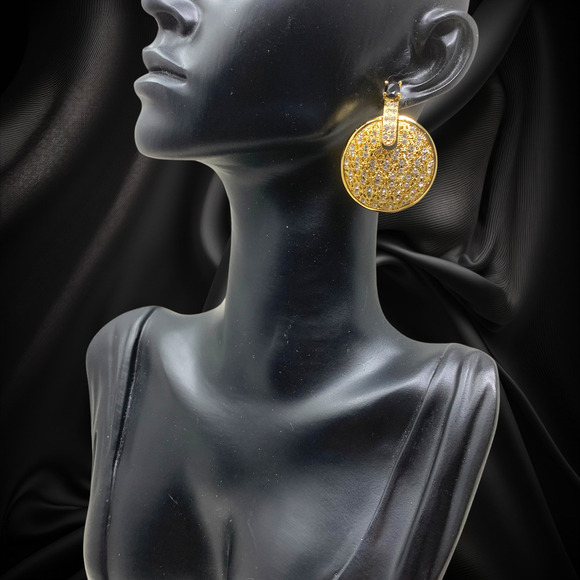 NEW Nadri Gold-Tone CZ Pavé Disc Drop Earrings Black Statement Doorknocker - Picture 4 of 6